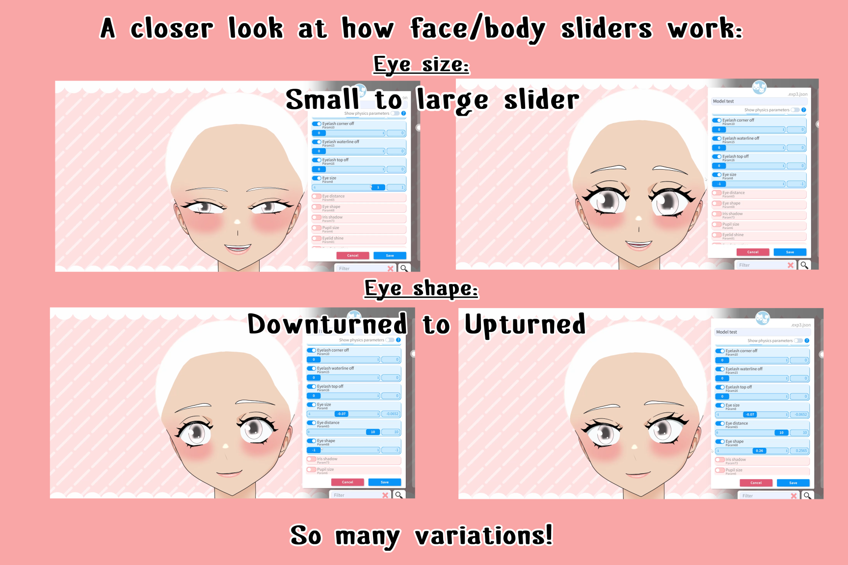 Customizable premade LIVE2D half body model - fully rigged & ready to use - Infinite combinations for body shape, face, clothes etc.