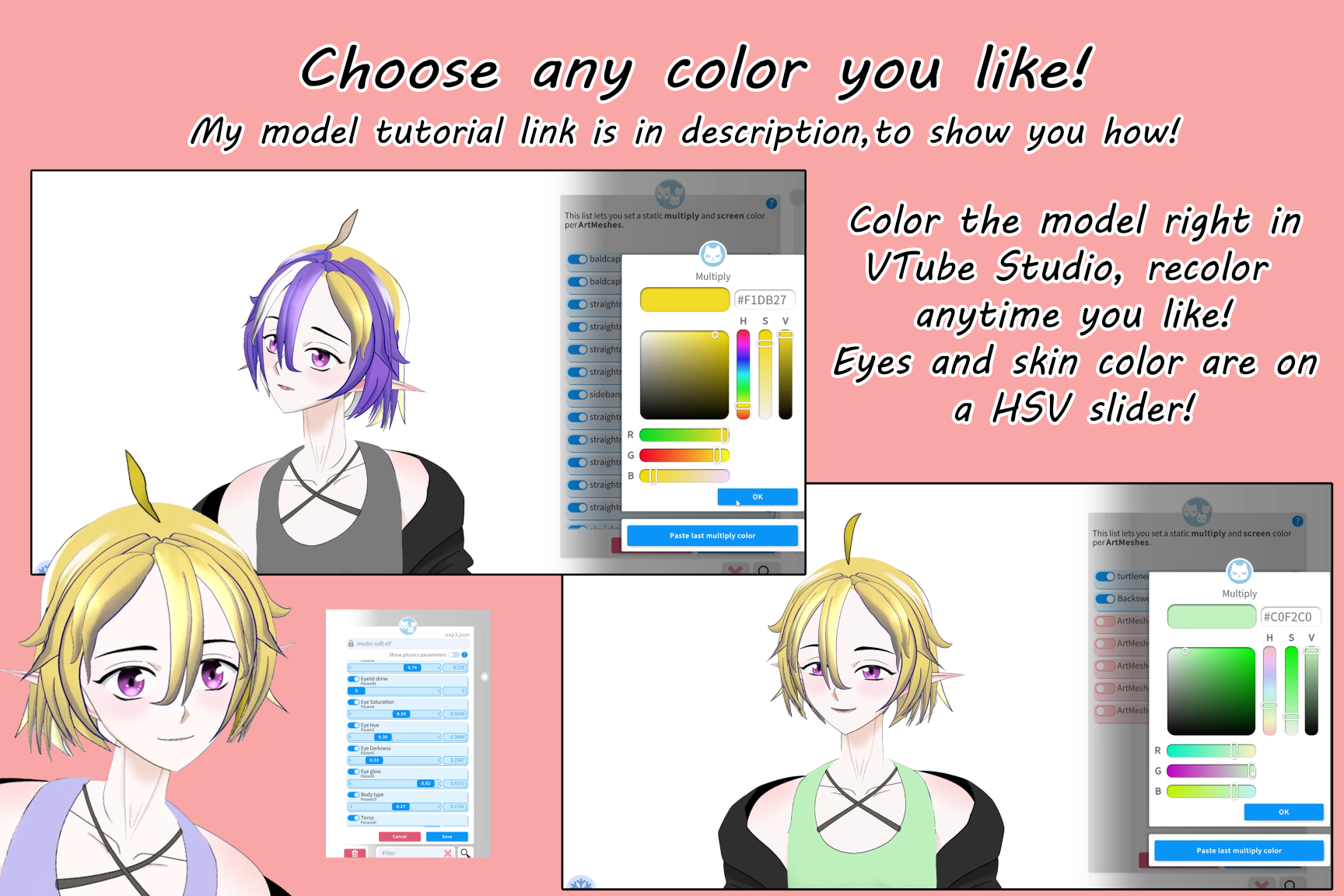 Customizable premade LIVE2D half body model - fully rigged & ready to use - Infinite combinations for body shape, face, clothes etc.