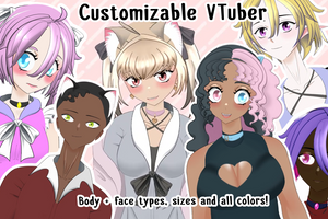 Customizable premade LIVE2D half body model - fully rigged & ready to use - Infinite combinations for body shape, face, clothes etc.