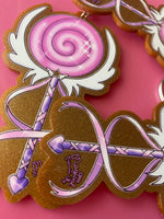 Load image into Gallery viewer, 3.5 arcylic gold glitter magical girl weapon / wand charm keychain
